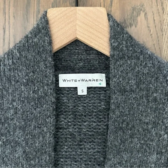 White + Warren Alpaca Jacquard Vest Charcoal Multi Longline Open Front Grey S - Picture 5 of 8